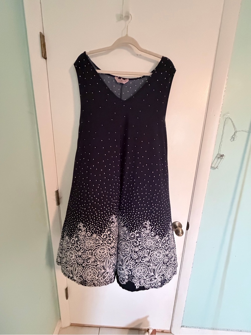 SJS Navy Blue Midi Dress with White Lace Ombre